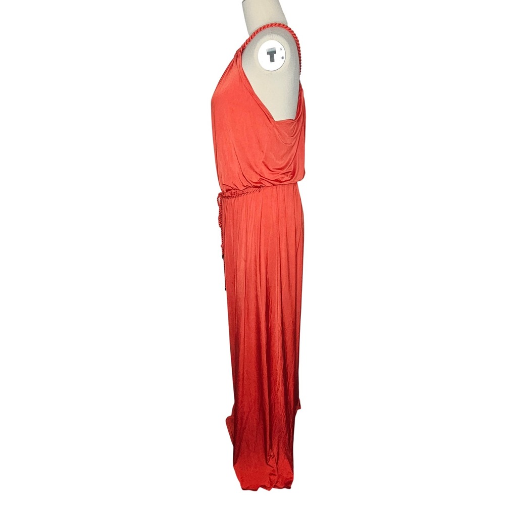 Armani Exchange Women's XL Red Braided Halter Maxi Dress Tie Waist Gown - Picture 4 of 9